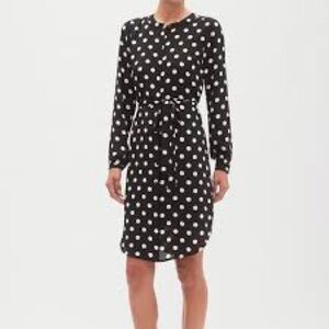 Banana Republic Long Sleeve Black Dress with White Dots